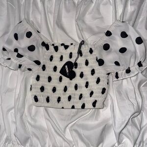 FashionNova Kids White and Black Polka Dot Top-Sz2